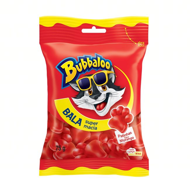 BALA BUBBALOO MORANGO PATINHAS 75GR