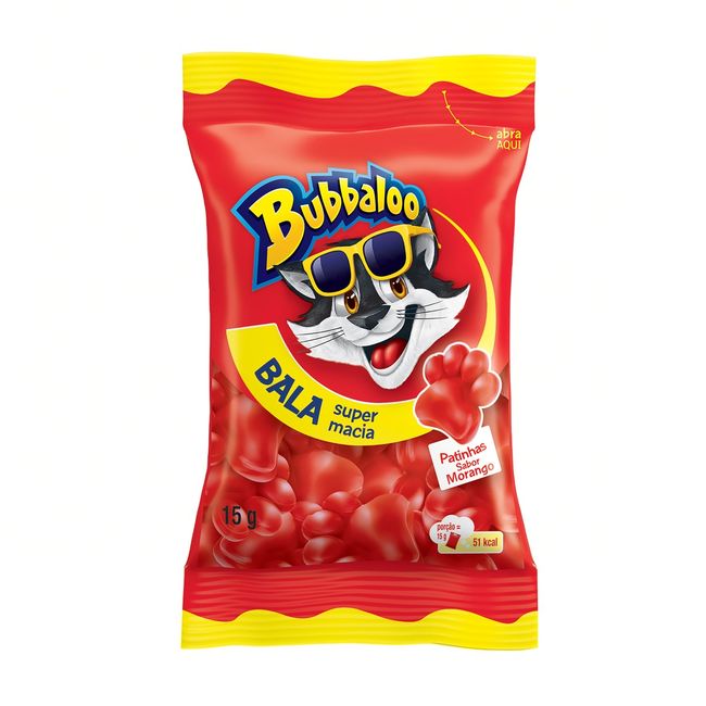 BALA BUBBALOO MORANGO PATINHAS 15GR