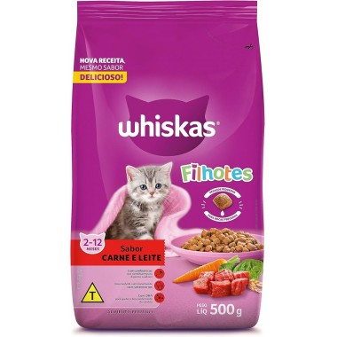 RACAO WHISKAS FILHOTES CARNE/LEITE 500GR