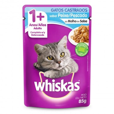 RACAO WHISKAS CASTRADO PEIXE SACHE 85GR