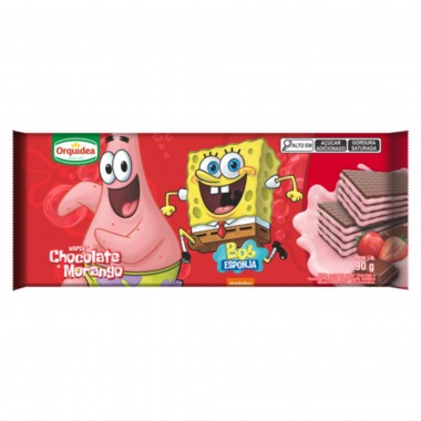 BISCOITO WAF BOB ESPONJA CHOC MORANGO90G